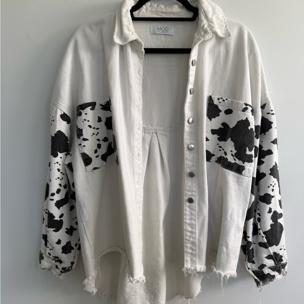 MOD Cow-Print White & Black Oversized Jean Jacket